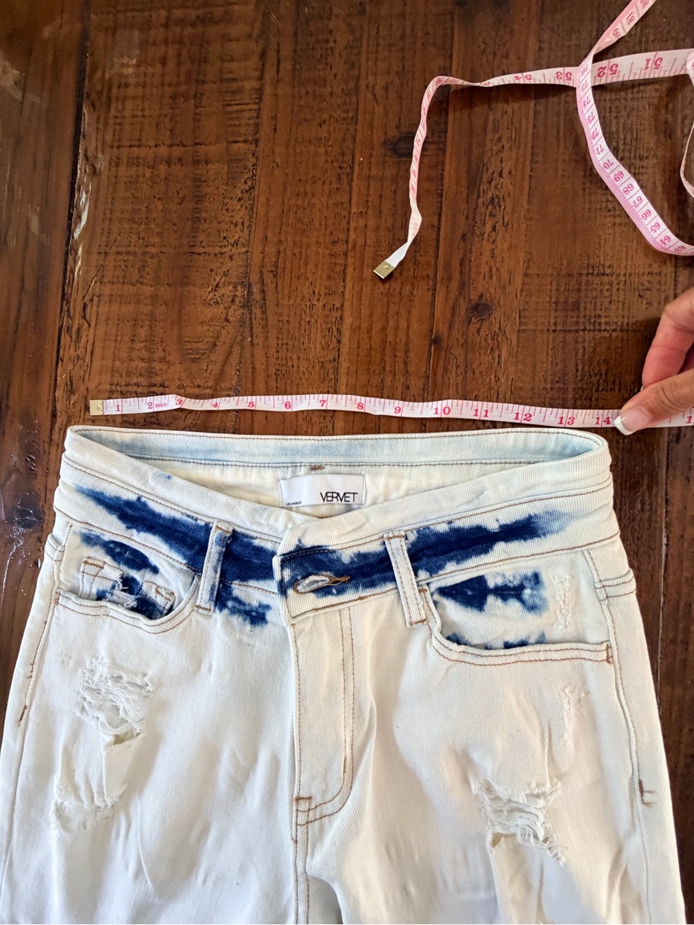 White vervet high rise Flared Women's Jeans Distressed 28 - Picture 11 of 11